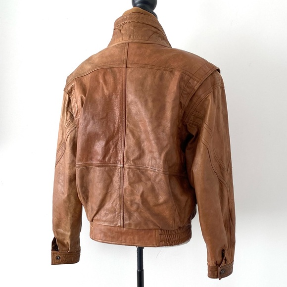 Vintage Men's Brown Leather Bomber Jacket Women Sz M Stand Collar Aviator Retro - Picture 7 of 16